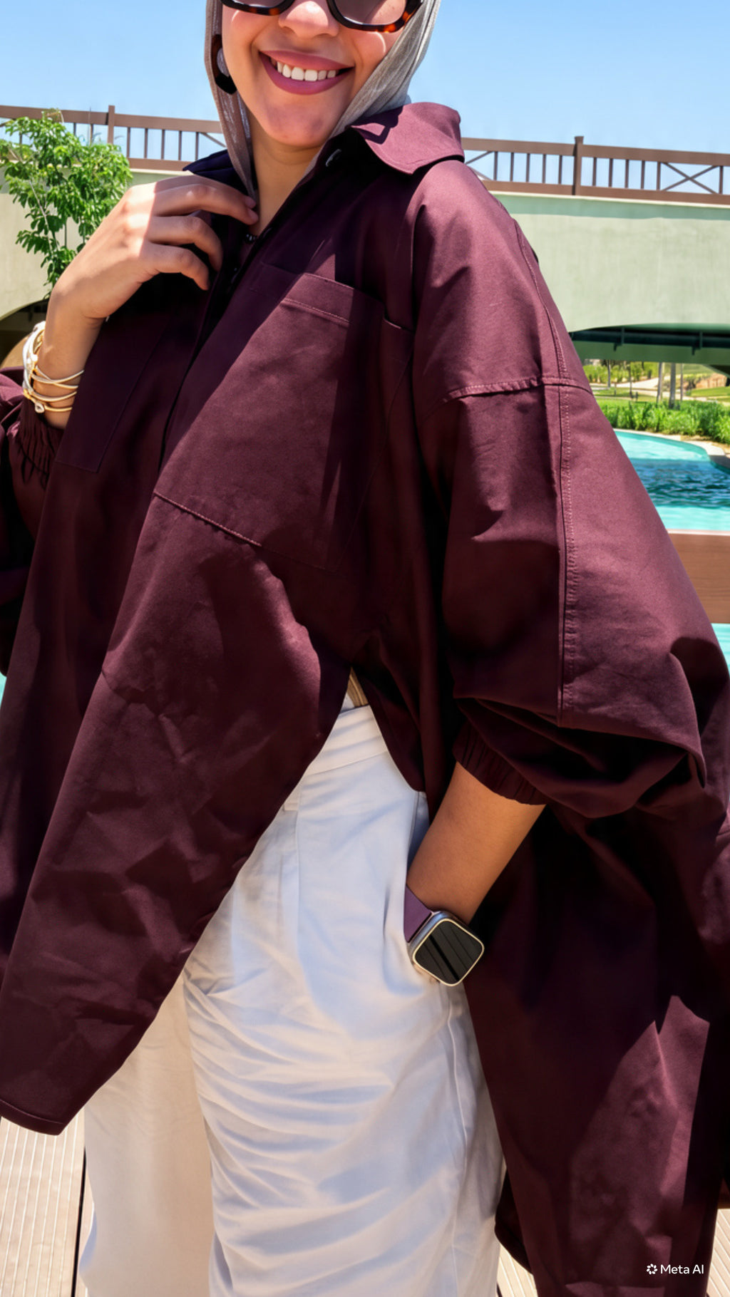 Poplin shirt in brown"بُوبلين"