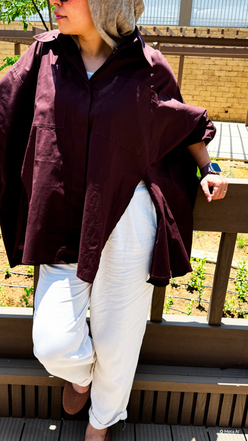Poplin shirt in brown"بُوبلين"
