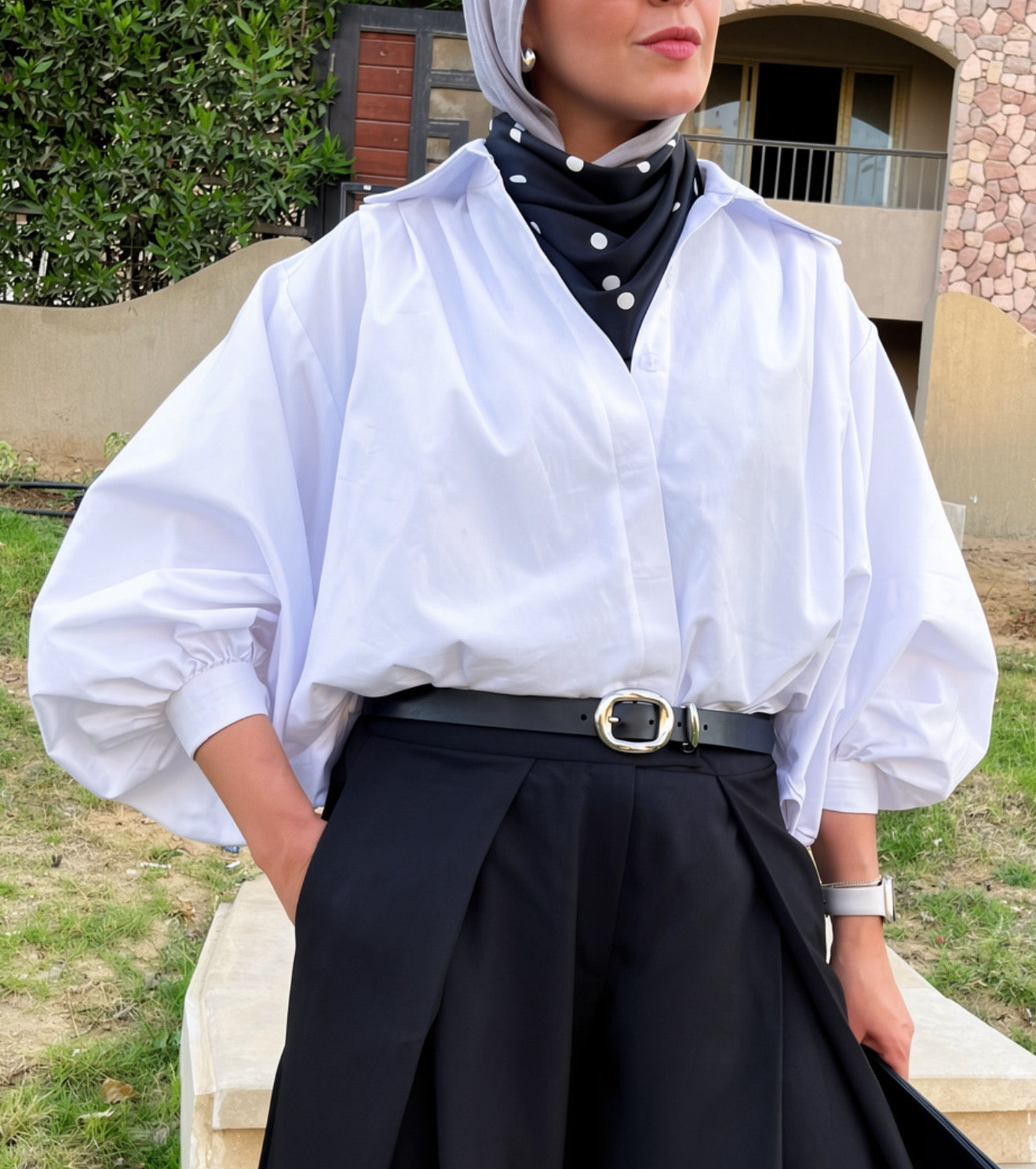 Puffy Sleeves Gabardine Shirt